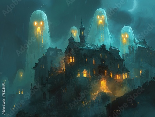 Ghosts to draw  friendly spooks floating in a haunted mansion