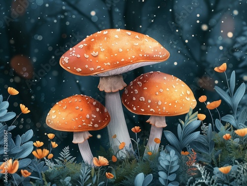 Mushroom cute, a fairytale illustration of enchanted woods