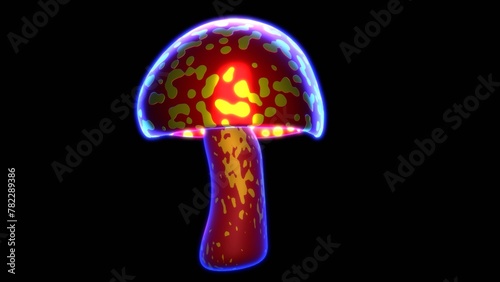 Colorful glowing mushroom. Glowing magical mushroom against black background.
Magic mushroom with vivid colors. 3d render illustration photo