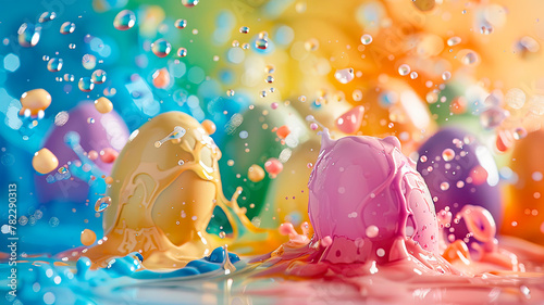 Painting Easter eggs a splash of colors. Selective focus.