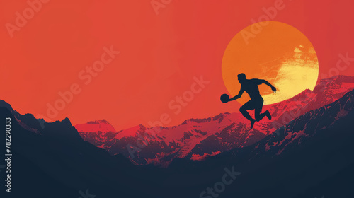 Mountain Soccer Player Silhouette. Poster, Wallpaper Design photo