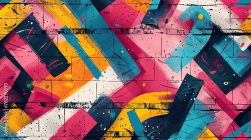 Abstract Geometric Graffiti on Bricked Surface