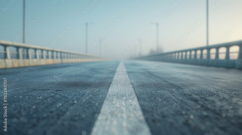 asphalt road on the bridge with a perspective in cloudy weather.  space for creative text or advertising.