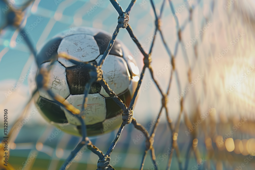 Soccer Ball in Goal Net with Bokeh Lights Soccer Ball in Goal Net with Bokeh Lights