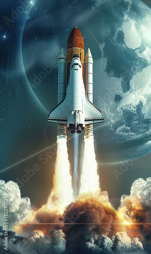space shuttle launching  spaceship taking off  discovery and exploration concept