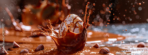 chocolate easter egg splash. Selective focus.