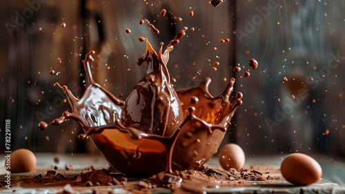 chocolate easter egg splash. Selective focus.