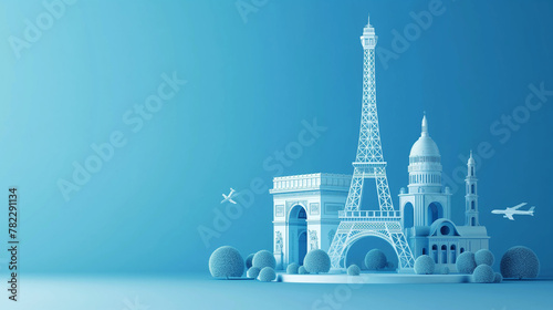 3D vector of famous landmark, Eiffel tower, Arc de Triomphe, Cathedral of Notre Dame, in Paris city in France Europe photo