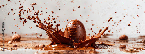 chocolate easter egg splash. Selective focus.