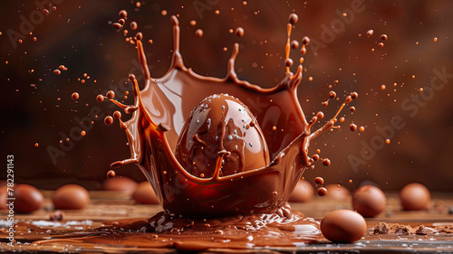 chocolate easter egg splash. Selective focus.