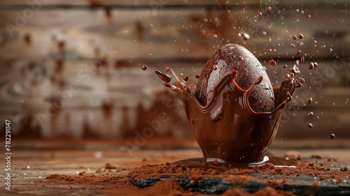 chocolate easter egg splash. Selective focus.