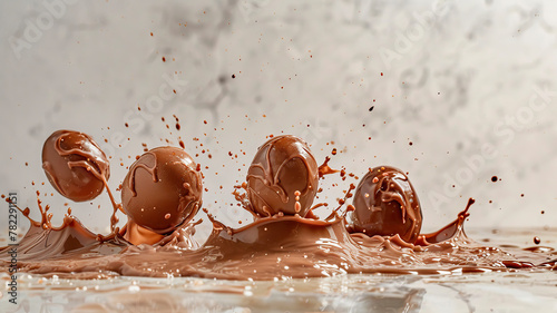 chocolate easter egg splash. Selective focus.
