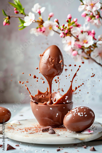 chocolate easter egg splash. Selective focus.