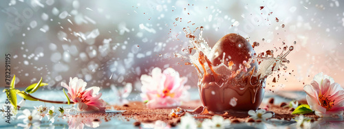 chocolate easter egg splash. Selective focus.