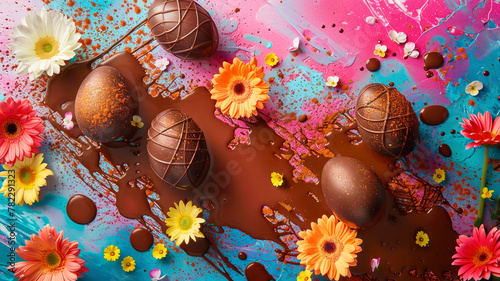 chocolate easter egg splash. Selective focus.