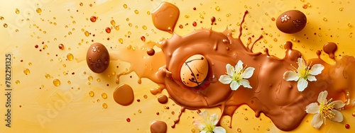 chocolate easter egg splash. Selective focus.