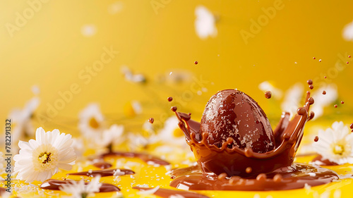 chocolate easter egg splash. Selective focus.