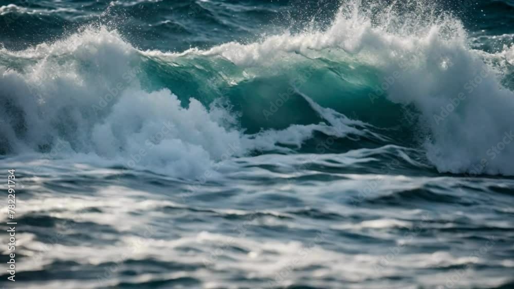 Pure blue Ocean water waves with light reflections at Slow motion, Powerful storm on the sea Pure blue Ocean water waves with light reflections at Slow motion, Powerful storm on the sea