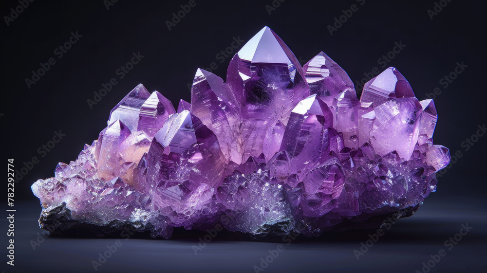 Amethyst crystal cluster on dark background Amethyst crystal cluster on dark background