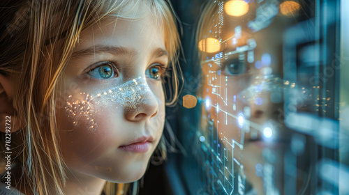 Captivating Portrait of Young Girl with Sparkling Glitter Looking at Lights