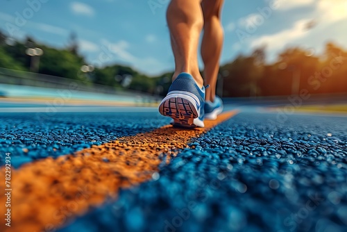  "Athlete Running on Racetrack at Stadium - Close-Up of Athlete's Legs"