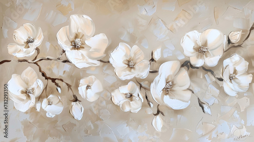 oil painting of white flowers on beige background