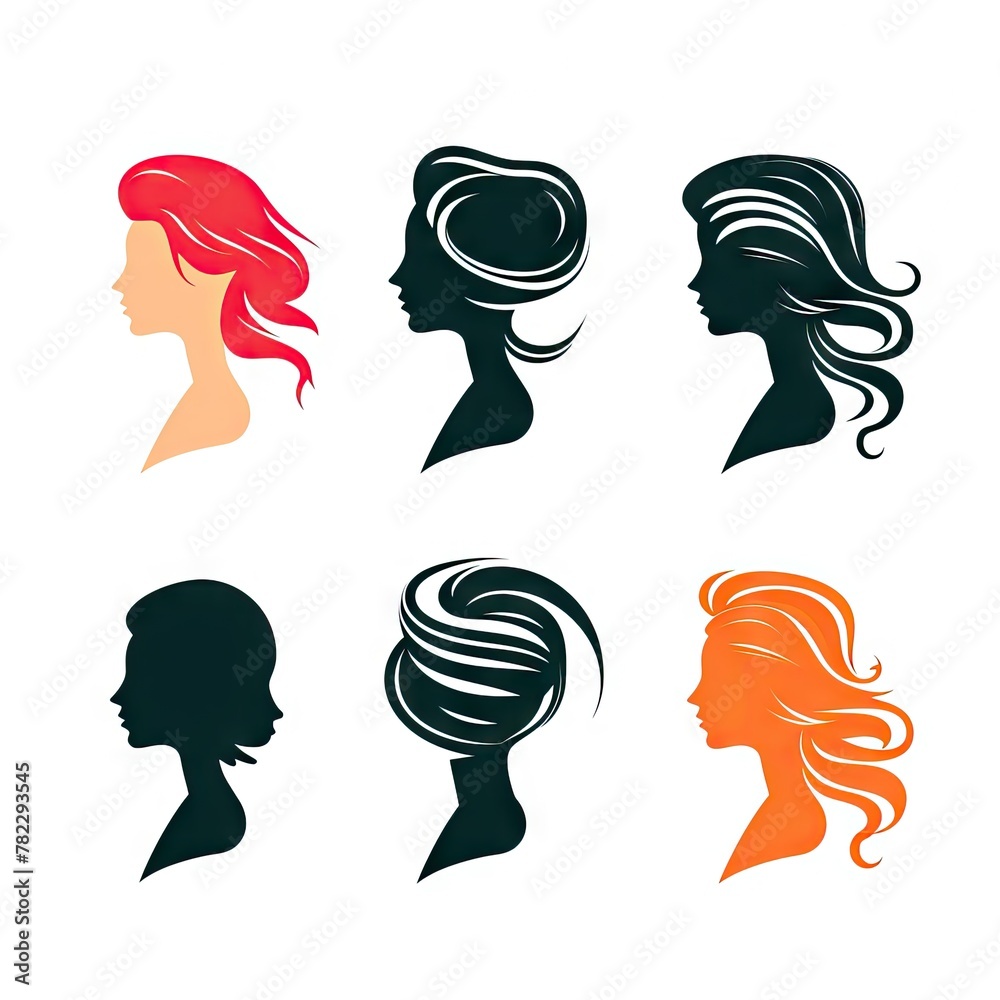 Female Profiles, Different Hairstyles, Cameo Silhouette, Woman Head Icon, Hairdresser or Beauty Salon Female Profiles, Different Hairstyles, Cameo Silhouette, Woman Head Icon, Hairdresser or Beauty Salon