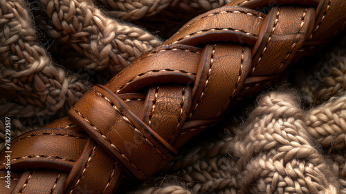 Close-up of a braided leather texture.