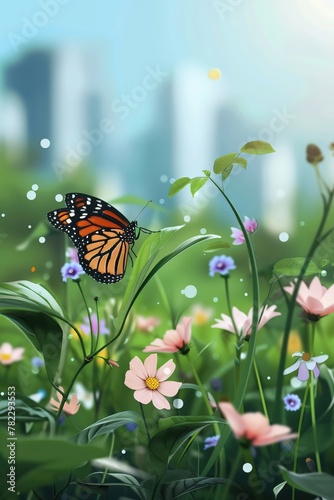 A butterfly with wings patterned like circuit boards fluttered from one Bitcoin flower to another pollinating the digital landscape