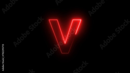 glowing neon effect with letter V alphabet on black background. video footage. 4k	