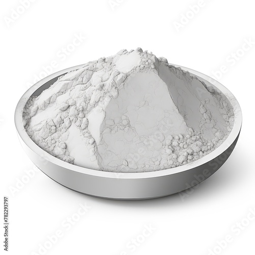 Grey Powder of Gypsum, Clay or Diatomite Isolated, Powdered Calcium or Plaster photo