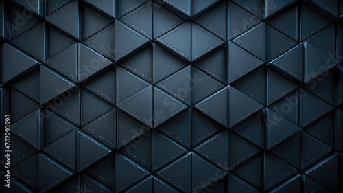 Futuristic, High Tech, dark background, with a triangular block structure. Wall texture with a 3D triangle tile pattern. 3D render