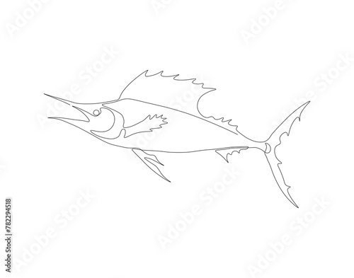 Continuous line drawing of marlin fish. One line of marlin fish. Marine animal concept continuous line art. Editable outline.