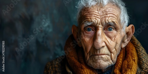 Resilient and Weathered Gaze of an Elderly Character Depicting Decades of Life s Experiences and Wisdom photo
