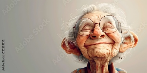 A Delightfully Mischievous Elderly Woman with a Gleeful Giggle Radiating Warmth and Charm photo