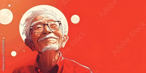 Elderly character with a giggle of the wise snickering in a digital portrait photo