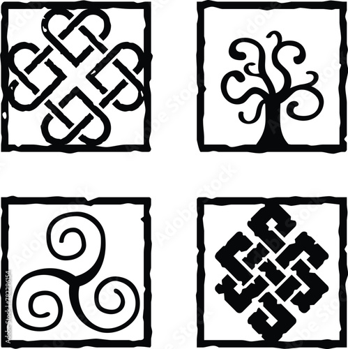 Square Celtic Icons Emblems Stamps - Tree, Knot, Triskele