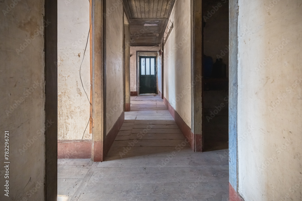 interior of an old abandoned stone house