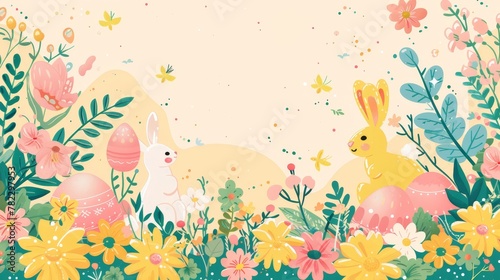 Holiday Borders  A vector frame for Easter  with elements like eggs  bunnies  and spring flowers
