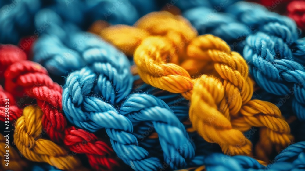 A close up of a bunch of different colored ropes, AI