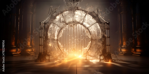 Mystical gateway in baroque hall: Conceptual art of a portal to another dimension