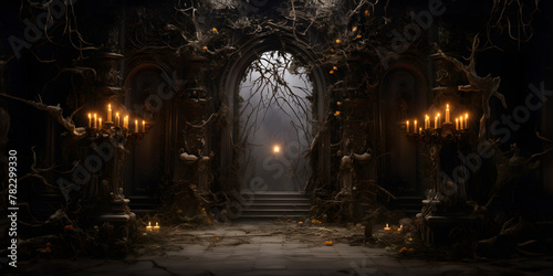Mystic baroque gateway draped in twilight: An eerie passage to the unknown