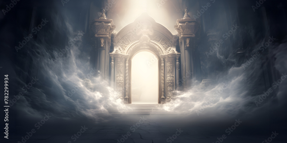 Mystical Baroque Gateway: An Ethereal Passage Bathed in Light - obrazy, fototapety, plakaty 