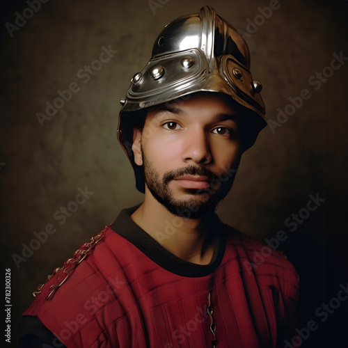 Elegant medieval armor attire: Brazilian man capturing historical warrior essence
