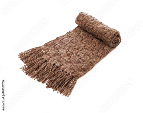 Brown warm scarf on a white background