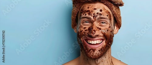 Cheerful Guy Enjoying a Coffee Mask. Concept Lifestyle, Coffee Time, Cheerful Mood, Relaxation, Casual Style