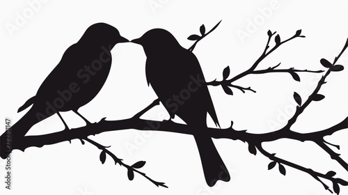 Birds Couple Silhouette on Branch Vector Birds in l