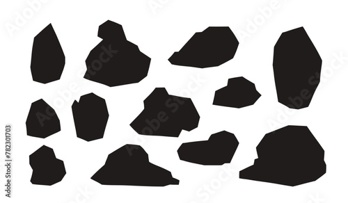 Stones and rocks silhouette set. Natural rock slate black illustration. Vector illustration of crumbly polenta. Soil silhouette, land