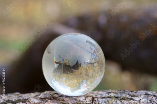 Glass transparent globe close-up.