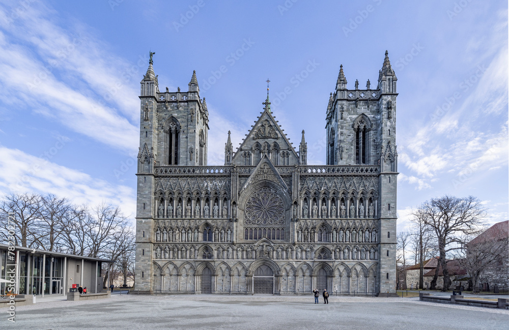 Nidaros Cathedral in Trondheim is Norway's most central church in virtue of being Olav the Saint's burial church. Construction work began year 1070, Trøndelag county, Norway 